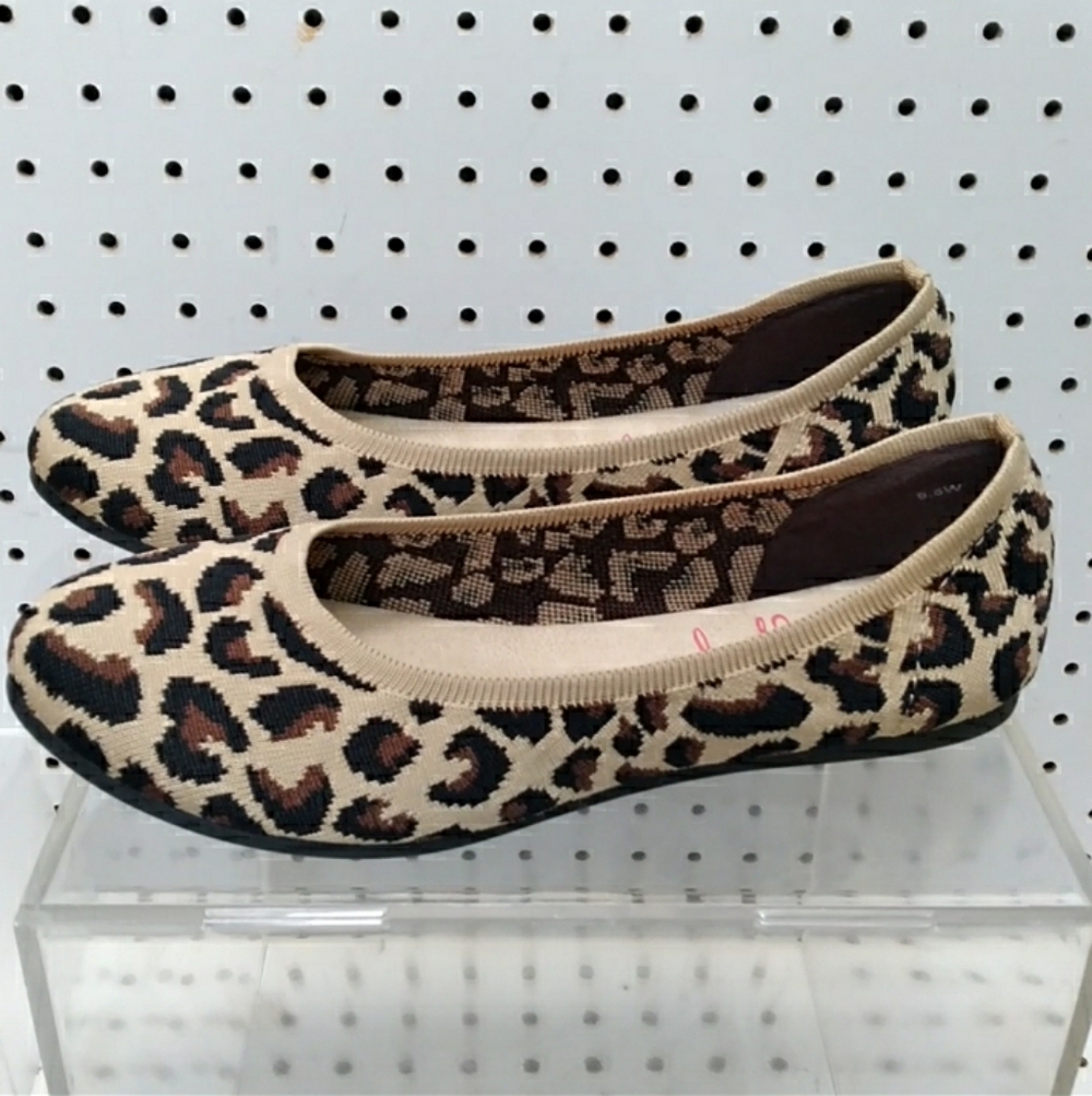 Jelly pop Leopard Print Shoes Comfy  Loefers Flat Heel Padded Stretch Breathable